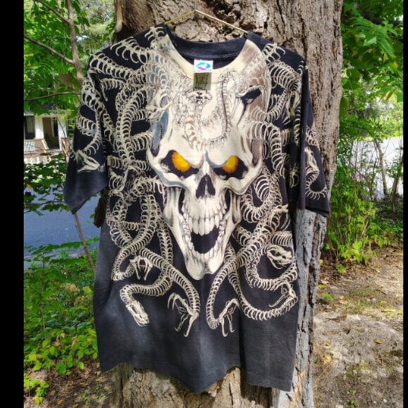 RARE Vintage Liquid Blue Medusa Snake Skull single stitch shirt